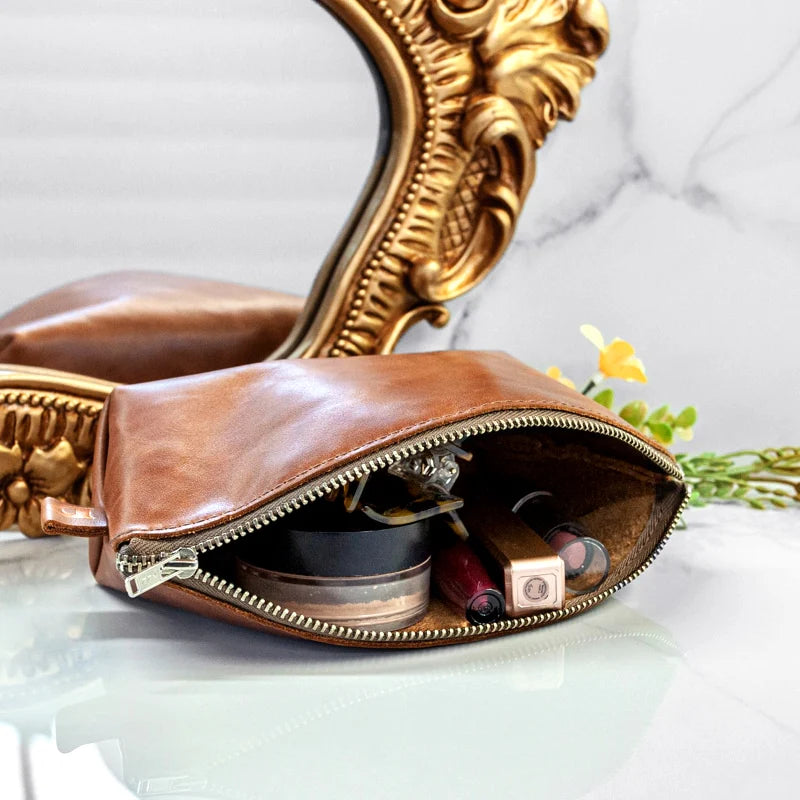 Leather Cosmetic brown bag